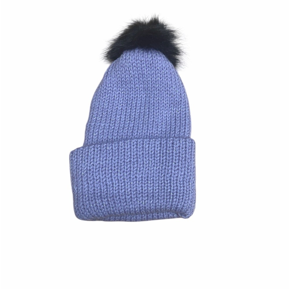 Cozy Purple Knit Kids Beanie with Black Pom